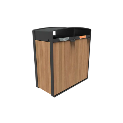 Poubelle en acier revêtu 1065 x 550 x 1150 mm - Bois dur Garapa