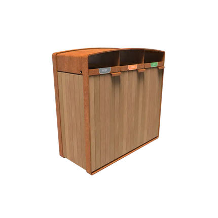 Poubelle en acier Corten 1195 x 550 x 1150 mm - Bois dur Garapa