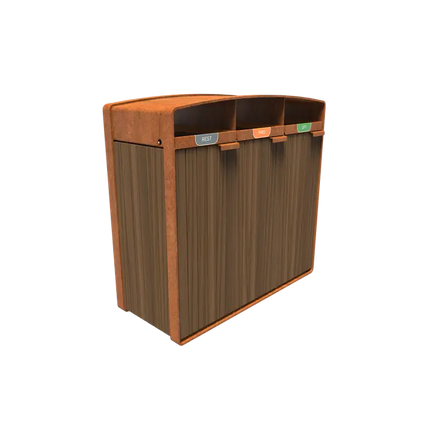 Poubelle en acier Corten 1195 x 550 x 1150 mm - Kebony