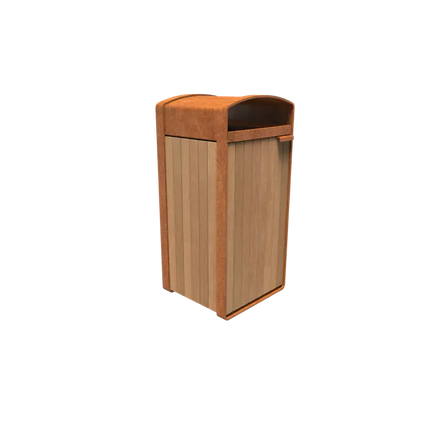 Poubelle en acier Corten 545 x 550 x 1150 mm - Bois dur Garapa