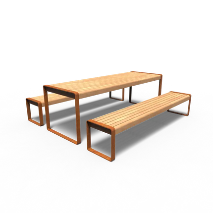 Ensemble de pique-nique en acier Corten 230 x 207 x 75 cm - Bois dur Garapa