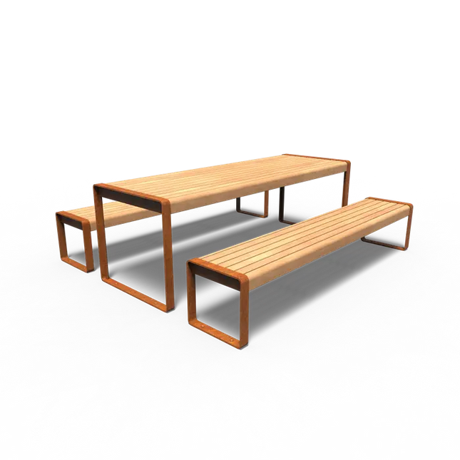 Juego de picnic de acero Corten de 230 x 207 x 75 cm - Madera dura de Garapa