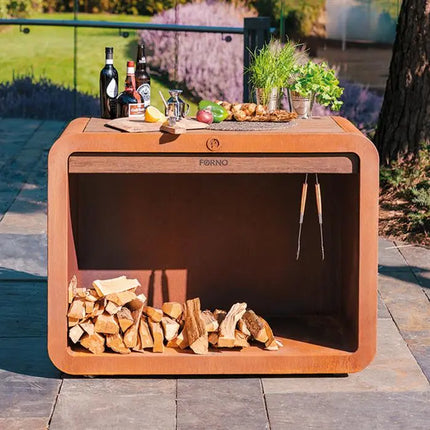 Station de cuisine extérieure en acier Corten 119 x 60 x 90 cm
