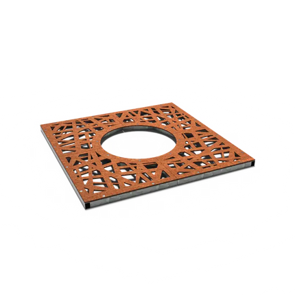 Kratka pod drzewo ze stali Corten, kwadratowa, 1490 x 1490 x 10 mm