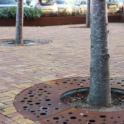 Grille d'arbre ronde en acier Corten 1490 x 10 mm