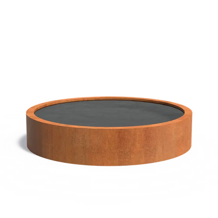 Estanque redondo de acero Corten de 200 x 40 cm.