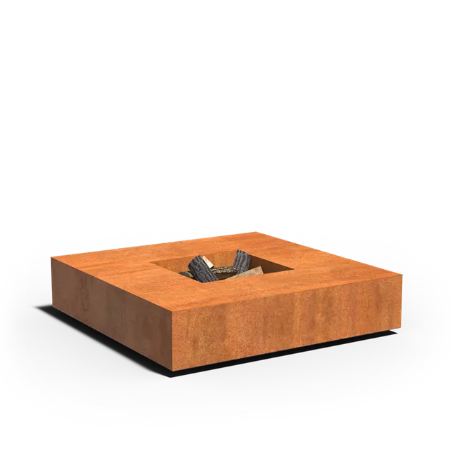 Mesa de fuego de acero Corten de 120 x 120 x 28 cm.