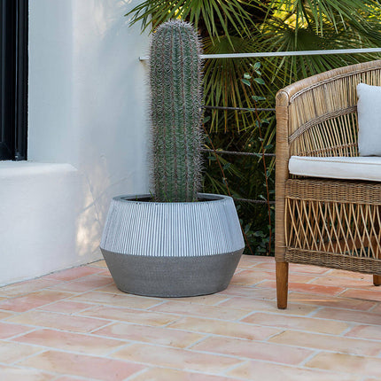 Pottery Pots Harley Low L, White Stripe Ø38 cm
