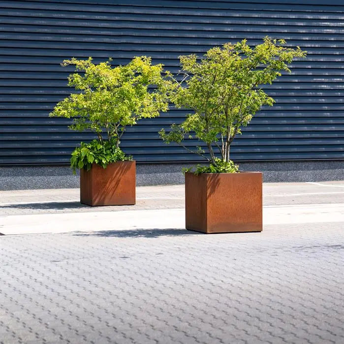 Cortenstaal Plantenbak op Wielen 70 x 70 x 70 cm