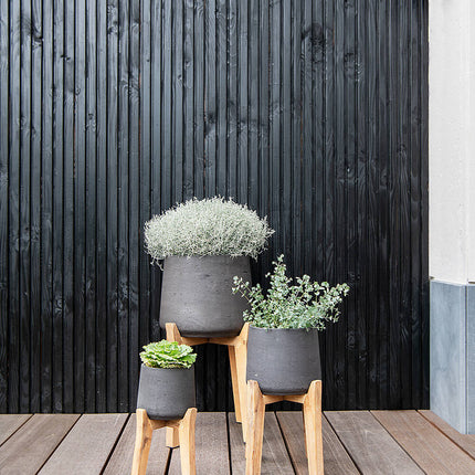 Pottery Pots Patt XXL (Feet High), Black Washed Ø28,6cm