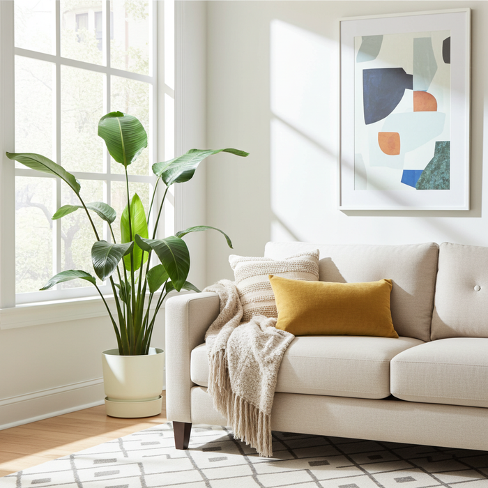 Strelitzia Nicolai inclusief elho Greenville Round wit - ↕160cm - Ø30cm