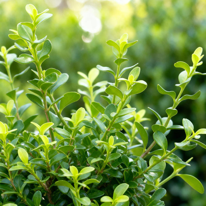 Green boutiQ – Buchsbaumhecke – BetterBuxus Babylon Beauty – Resistent gegen Buchsbaumpilz – 16 Pflanzen – 2 laufende Meter – Topf 9 cm, Höhe 20–25 cm