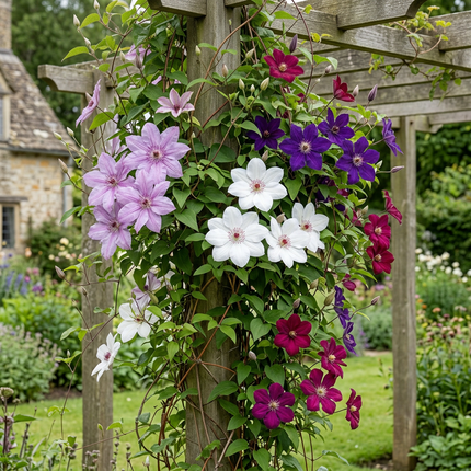 Clematis Rainbow - Bosrank 16x - Paars - Rood - Roze - Wit - Klimplant - Ø9cm - ↕35cm