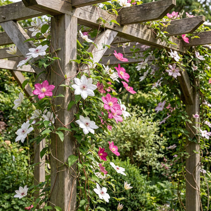 Clematis Duo Pink & White - Bosrank 12x - Wit - Roze - Klimplant - Ø9cm - ↕35cm
