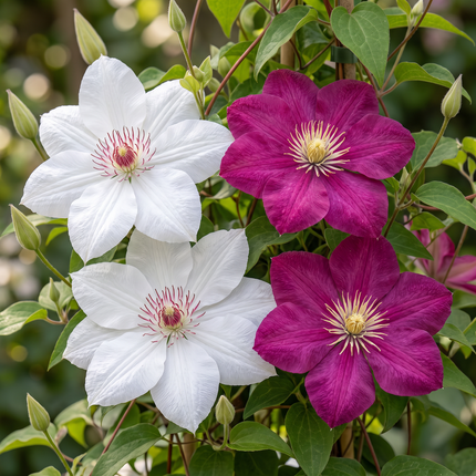 Clematis Duo Pink & White - Bosrank 2x - Wit - Roze - Klimplant - Ø9cm - ↕35cm