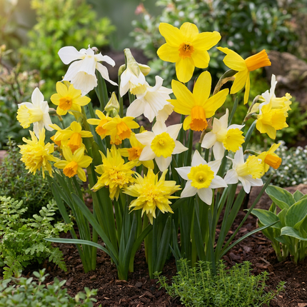 80x Narcissus Botanical Mix - Bloembollen - Botanische narcissenmix - Geel en Wit - Verwilderingsbol - Bolmaat 10/12