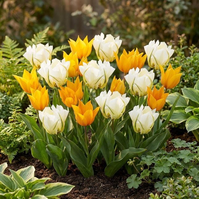 15x Tulipa Sunbath - Bloembollen - Tulp Sunbath - Geel en Wit - Voorjaarsbloeier - Bolmaat 11/12