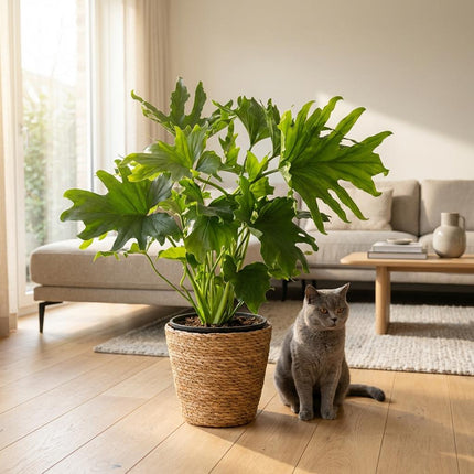 Philodendron Lickety split - met Mand - ↕70cm - Ø19cm