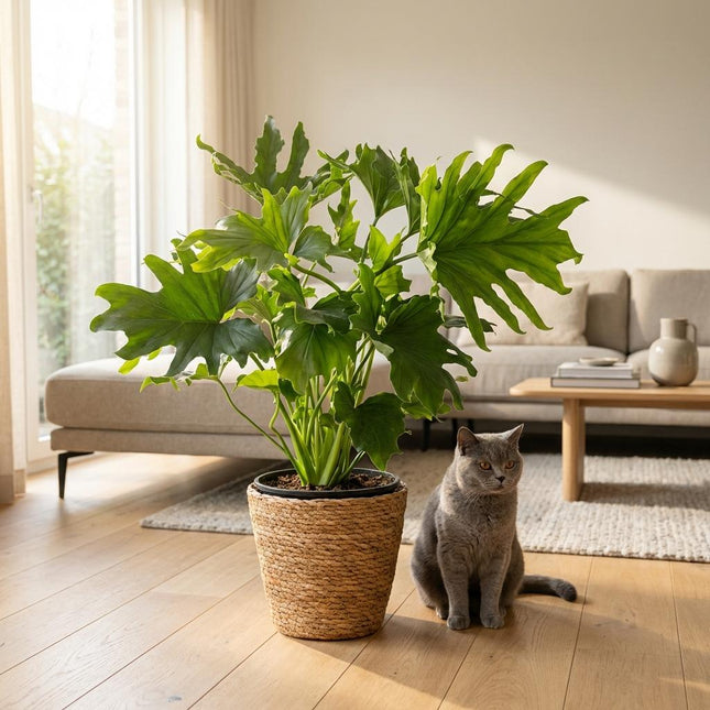 Philodendron Lickety split - met Mand - ↕70cm - Ø19cm