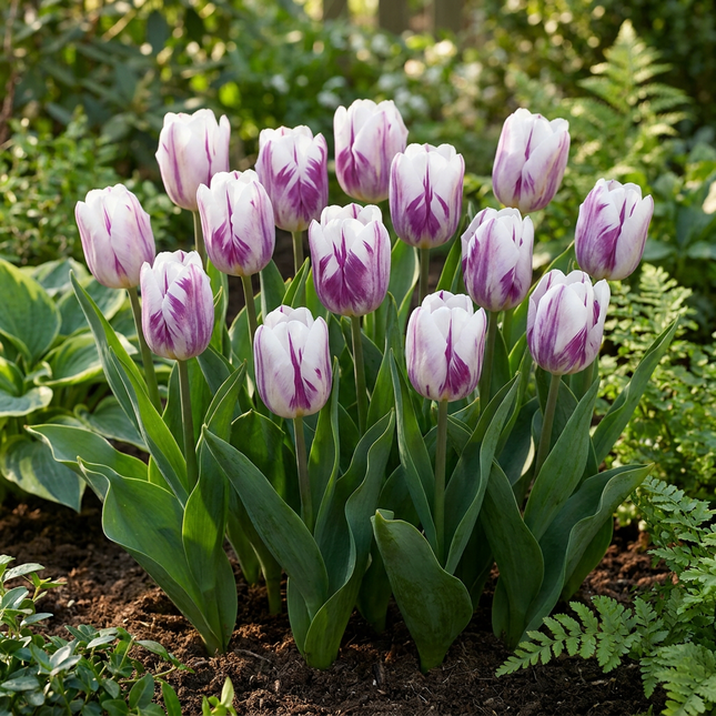 30x Tulipa Flaming Flag - Bloembollen - Tulp Vlammende Vlag - Wit en Paars - Voorjaarsbloeier - Bolmaat 11/12