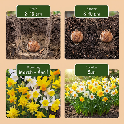 80x Narcissus Botanical Mix - Bloembollen - Botanische narcissenmix - Geel en Wit - Verwilderingsbol - Bolmaat 10/12