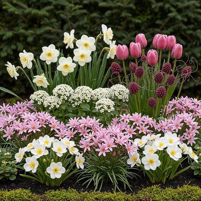Bulbi da fiore - Mix di bulbi rosa per giardino - Varietà assortite - Colore rosa - 125 pezzi - Confezione regalo