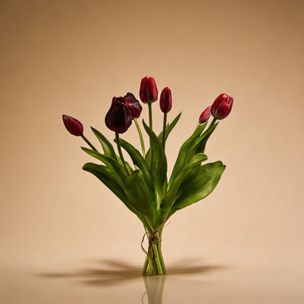 Tulipanbuket - Dybrød - 'Real Touch' Kunstige Tulipaner - 7 stilke - 42 cm