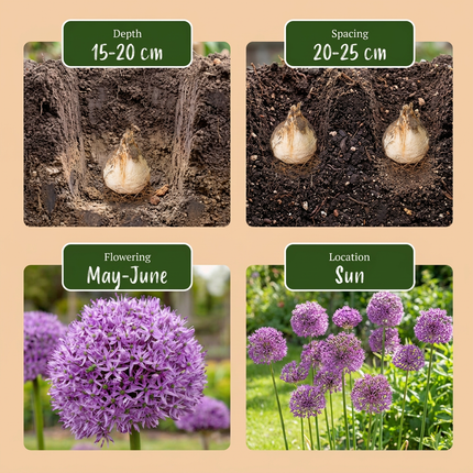 16x Allium Gladiator - Bloembollen - Sierui - Paars - Zomerbloeier - Bolmaat 16/18