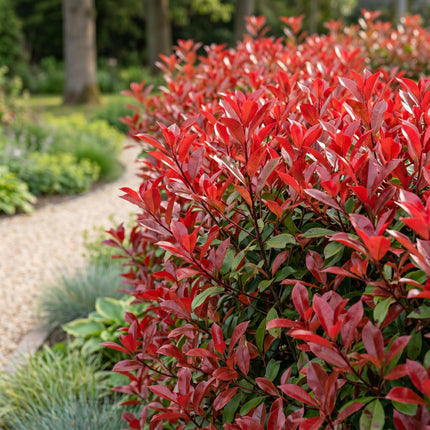 Photinia fraseri Red Robin - Glansmispel - 40x Haagplanten - Groenblijvend - Rood - Pot 9cm - Hoogte 25-35cm