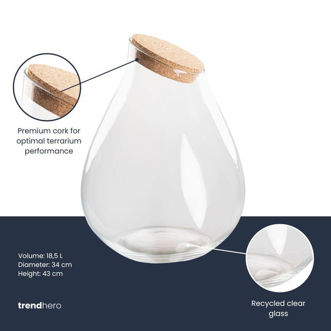 Terrariumflasche mit Korken – Tropfen XXL – Ø 34 cm ↑ 43 cm