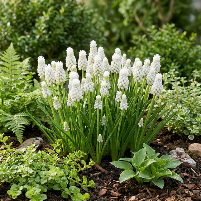 50 bulbos de Muscari White Magic - Jacinto de uva blanco - Blanco - Bulbo de naturalización - Tamaño del bulbo 6/7