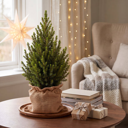 2x Picea glauca Conica - Kegelspar - Groen - Kerstboom - incl. jute zak - Ø19cm - ↕65cm