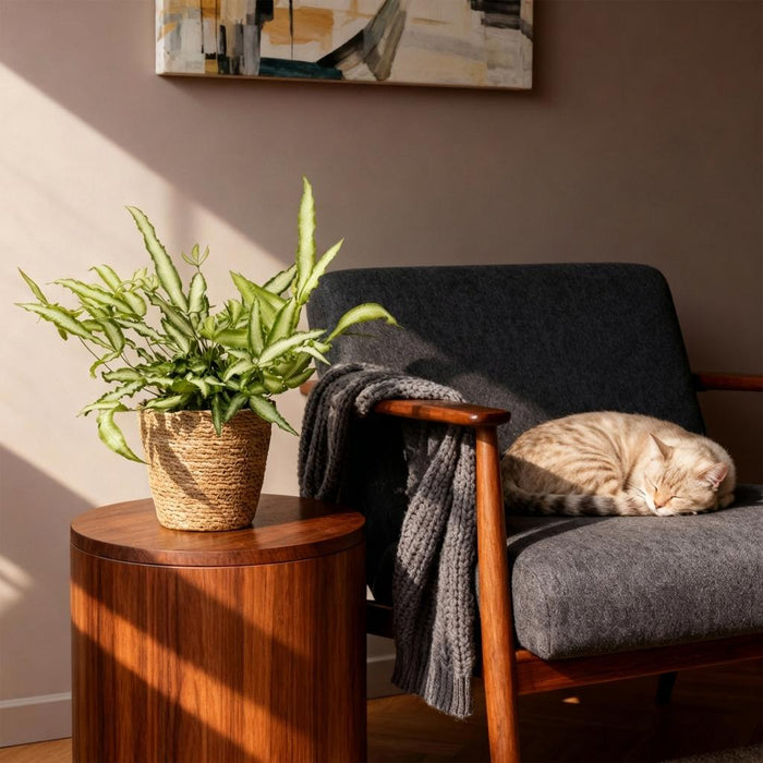 Pteris cretica Albolineata - Lintvaren - met Mand - ↕20cm - Ø12cm - 4x