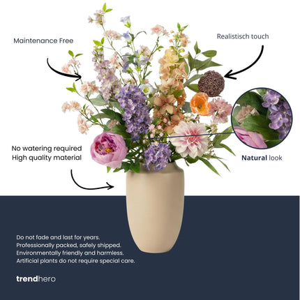 Kunstbloemen Boeket - Pastel Meadow Deluxe - Real Touch - 15 Stelen - ↕100 cm