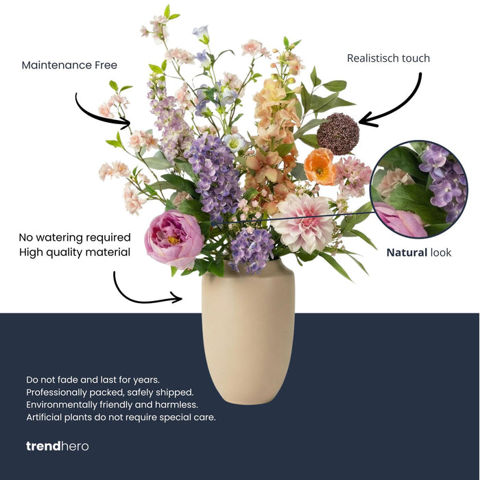 Kunstbloemen Boeket - Pastel Meadow Deluxe - Real Touch - 15 Stelen - ↕100 cm