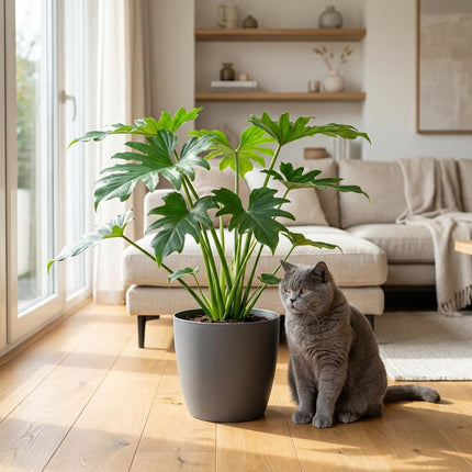 Philodendron Lacerum - met grijze pot - ↕65cm - Ø19cm