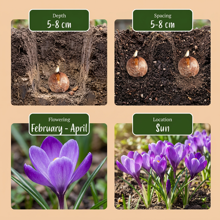 240x Crocus Blue - Bloembollen - Blauwe krokus - Blauw - Verwilderingsbol - Bolmaat 7/8