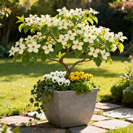 Chinesischer Blumen-Hartriegel (Cornus kousa chinensis) – Weißblühend – 1 Pflanze – Laubabwerfend – Pflegeleicht – Topf: 12 cm, Höhe: 35 cm