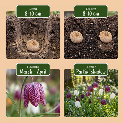 60 bulbos de Fritillaria Meleagris Mix - Mezcla de flores - Morado y blanco - Bulbo de naturalización - Tamaño del bulbo 6/7