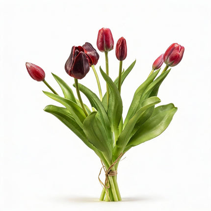 Tulipanbuket - Dybrød - 'Real Touch' Kunstige Tulipaner - 7 stilke - 42 cm