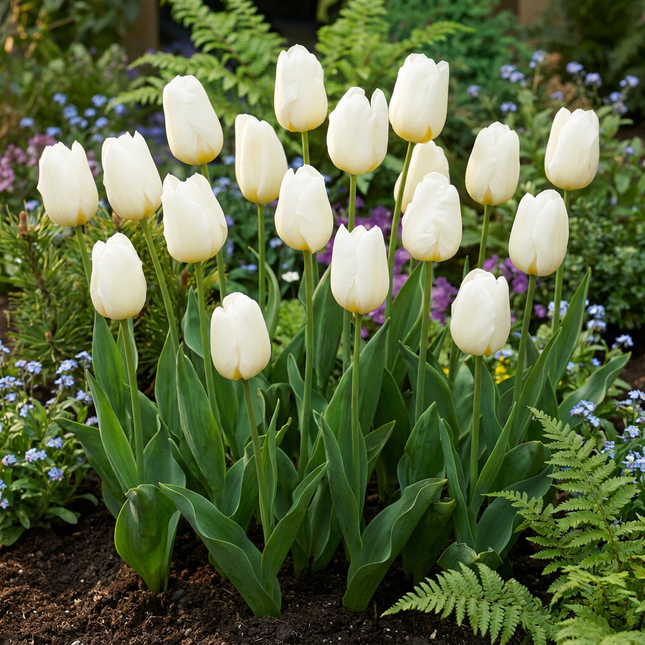 30x Tulipa Triumph White - Bloembollen - Triomftulp - Wit - Voorjaarsbloeier - Bolmaat 11/12