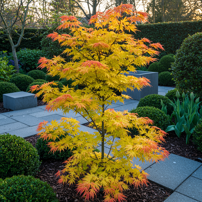 Terrasplant - Japanse Esdoorn - Acer palmatum Orange Dream - Oranje - 2 Planten - Bladverliezend - ↕70cm - Ø19cm
