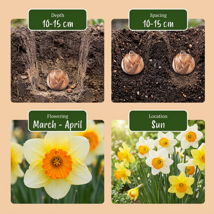 30x Narcissus large Cupped mix - Bloembollen - Grootbloemige narcis mix - Geel en Wit - Voorjaarsbloeier - Bolmaat 12/14
