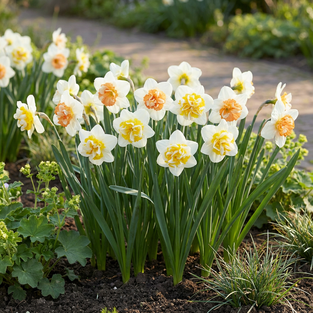 10x Narcissus Macaron Bloss - Blomsterløg - Narcissus Macaron Bloss - Hvid og Gul - Forårsblomstrende - Løgstørrelse 12/14
