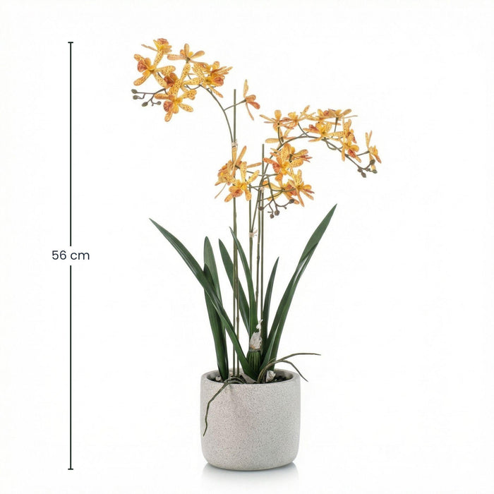 Orchidée artificielle Renanthera jaune et orange en pot - ↕56cm