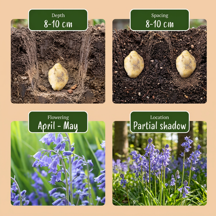 40x Hyacinthoides non Scripta - Bloembollen - Wilde hyacint - Blauw - Verwilderingsbol - Bolmaat 7/8