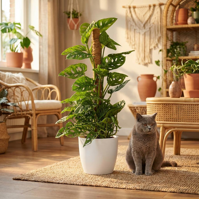 Monstera Andansonii Mosstok - Monkey Mask - met witte pot - ↕90cm - Ø19cm