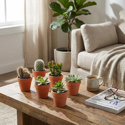 Mini Cactus & Vetplanten Mix - ↕5-10cm - Ø8,1cm - Terracotta Potten - 18x
