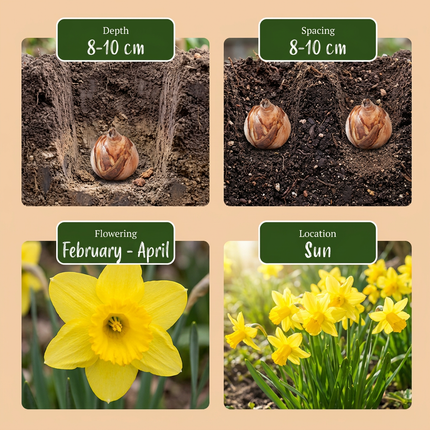 30x Narcissus February Gold - Blomsterløg - February Gold påskelilje - Gul - Forårsblomstrende - Løgstørrelse 10/12