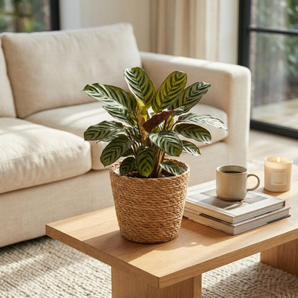 Ctenanthe Burle Marxii - Visgraatplant - 4x - met Mand - Pot 12cm - Hoogte 30cm